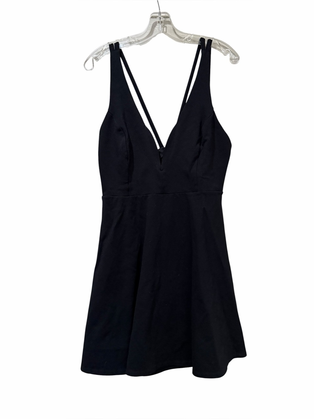 Lulus XL Sexy Black Skater Deep V Dress LBD Mini B4